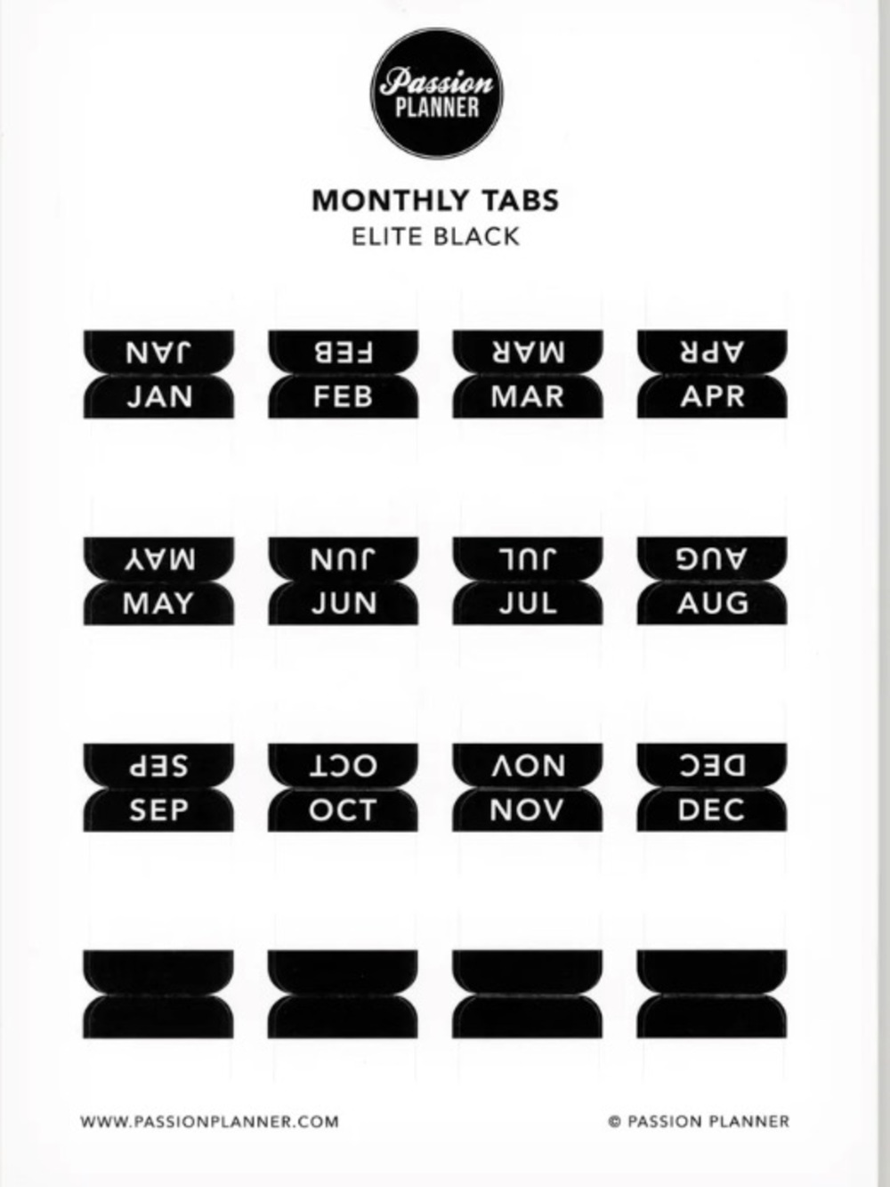Passion Planner Monthly Tabs - Elite Black